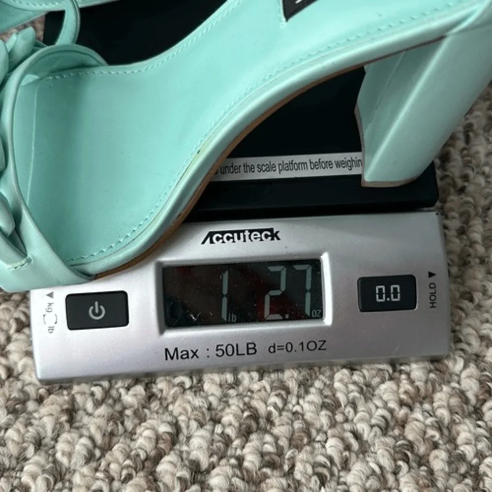 NWOT Nine West Womens Mindful Chain Square‎ Toe Heeled Sandals Mint Green Size 8 - Picture 10 of 12